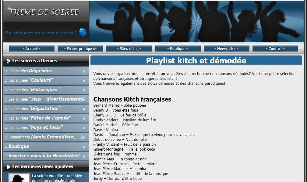 Site theme de soiree MEILLEURS EVENEMENTS ARTISTIQUES
