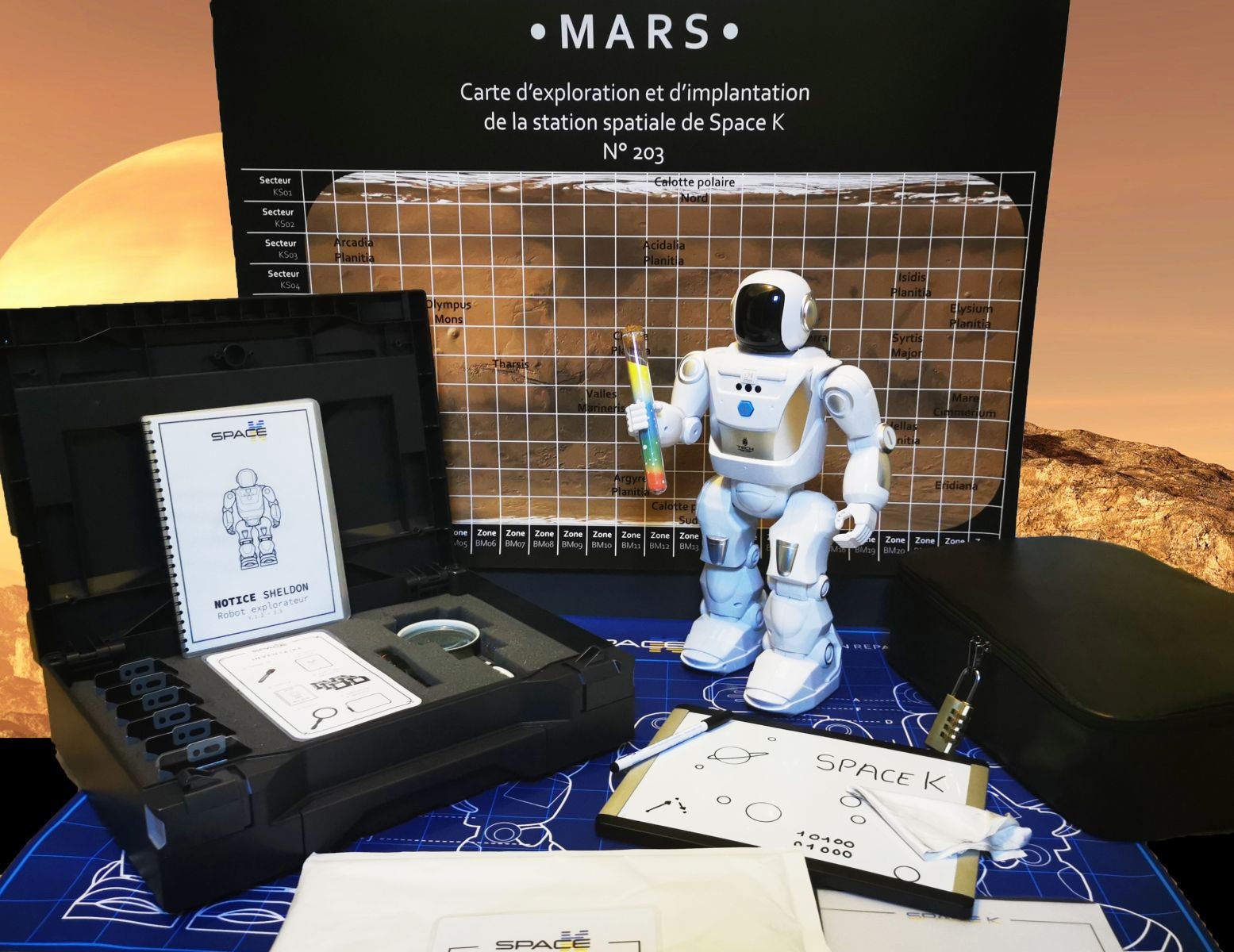 Maquettes, cartes et matériel du team building escape game Space K.